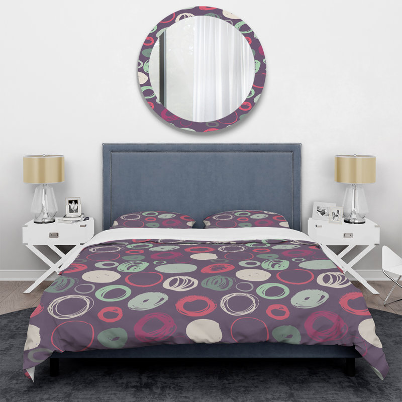 Pink and Green Circle Pattern - Abstract Duvet Cover Set - Microfiber Polyester, Full/Queen Duvet Cover + 2 Standard Shams
