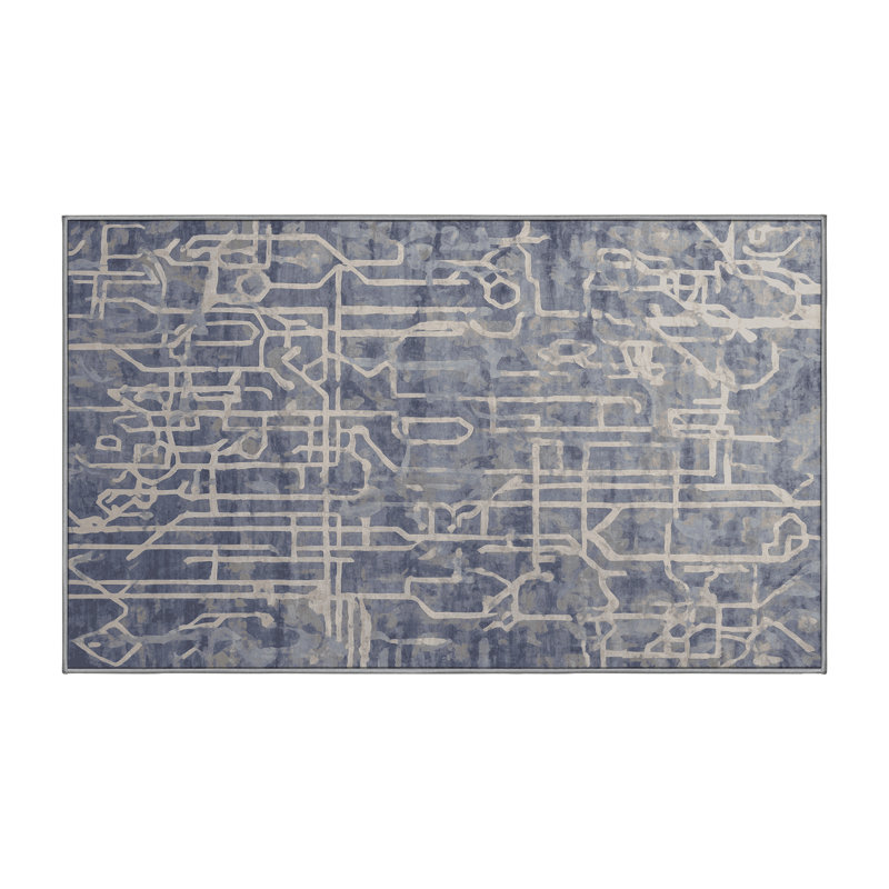 Machine Washable Gray Area Rug, Rectangle 4' x 6'
