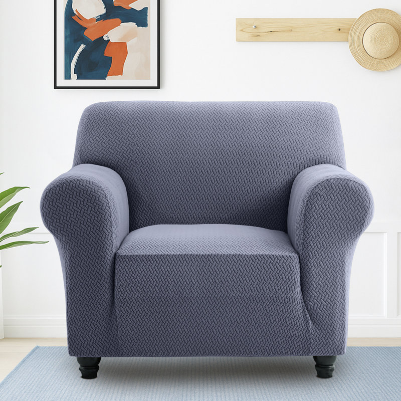 Jacquard Pattern Stretchable Spandex Sofa Slipcover - Stylish Sofa Protector, Blue/Grey, 179cm H x 165cm W - (1 Seater)