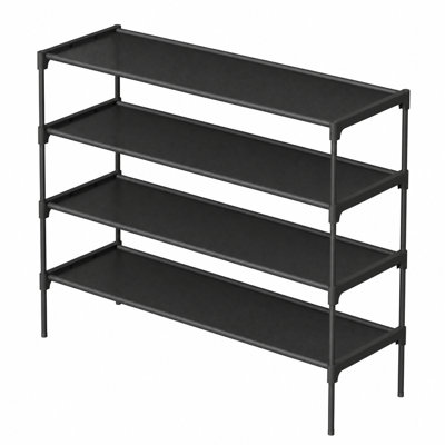Range-chaussures, range-chaussures à 4 niveaux pour garde-robe pouvant contenir jusqu'à 16 paires de chaussures, étagère à chaussures avec structure en métal et étagères en tissu non tissé, empilable, noir