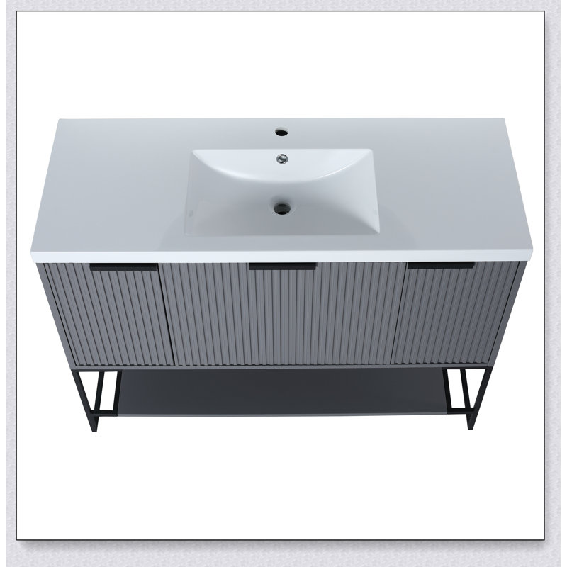 Meuble-lavabo autoportant avec lavabo en résine, Gris roche