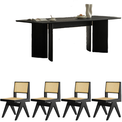 Ensemble de salle à manger noir en bois massif
