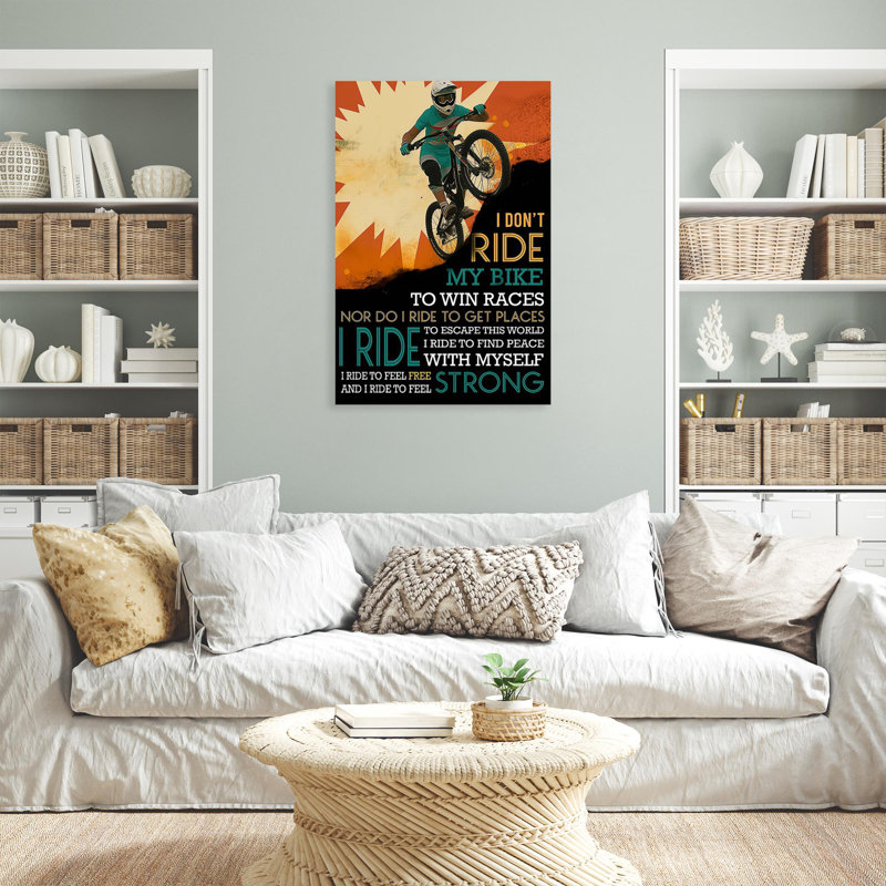 Mountain Biking I Ride To Feel Strong - 1 Piece Rectangle Graphic Art Print On Wrapped Canvas, L 24 po x H 36 po