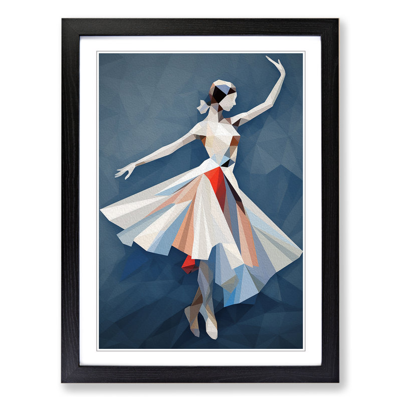 Ballet Dancer Geometric - Single Picture Frame Print on Wood, 46cm H x 34cm W x 2cm D, Black Framed