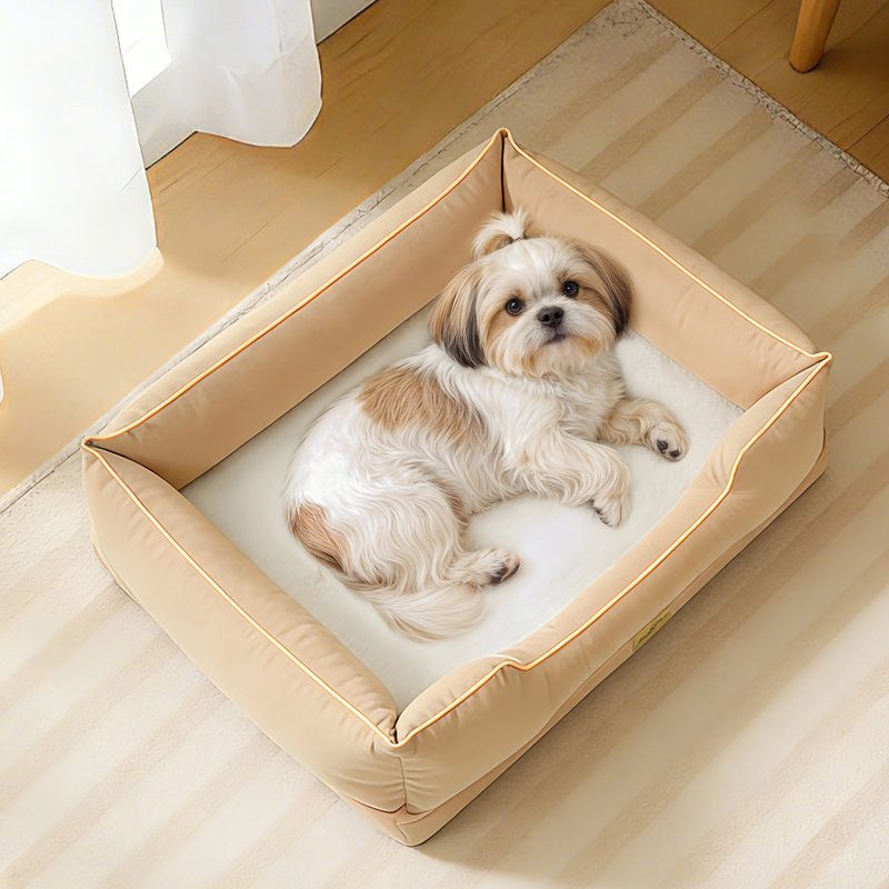 Orthopedic Dog Bed with Bolster , Medium (18cm H x 77cm W x 63cm D), Beige
