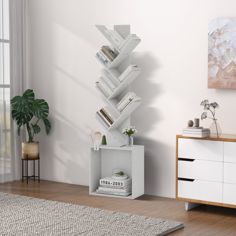 Bibliothèque à 6 tablettes avec rangement géométrique, Blanc