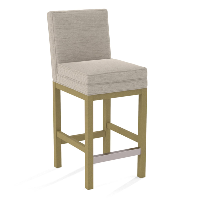 Upholstered Stool, White Sugar Performance; 0863-91, Brass Finish