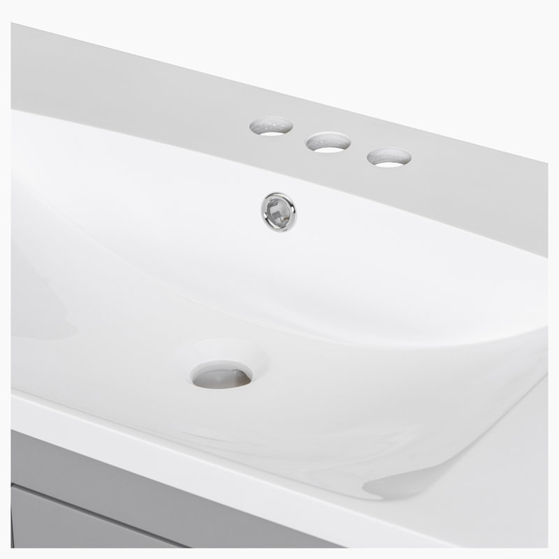 Meuble-lavabo simple autoportant de 18 po avec plateau en céramique Aulley, Gris