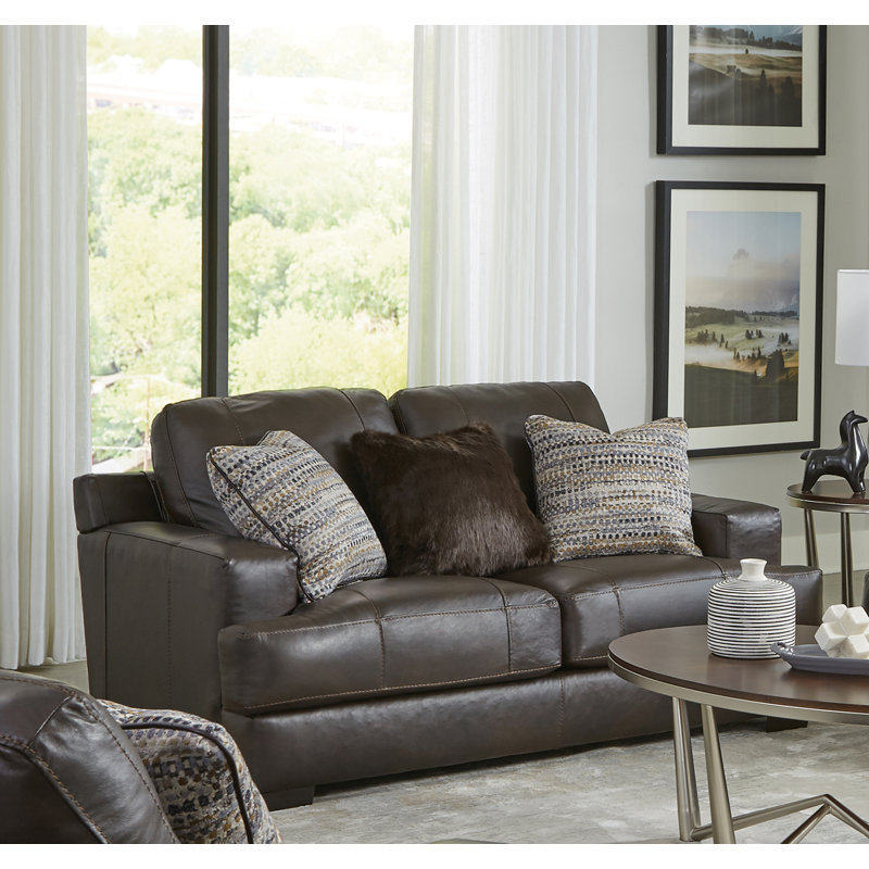 Arieyanna 67" Italian Leather Match Loveseat, Brown Leather Match