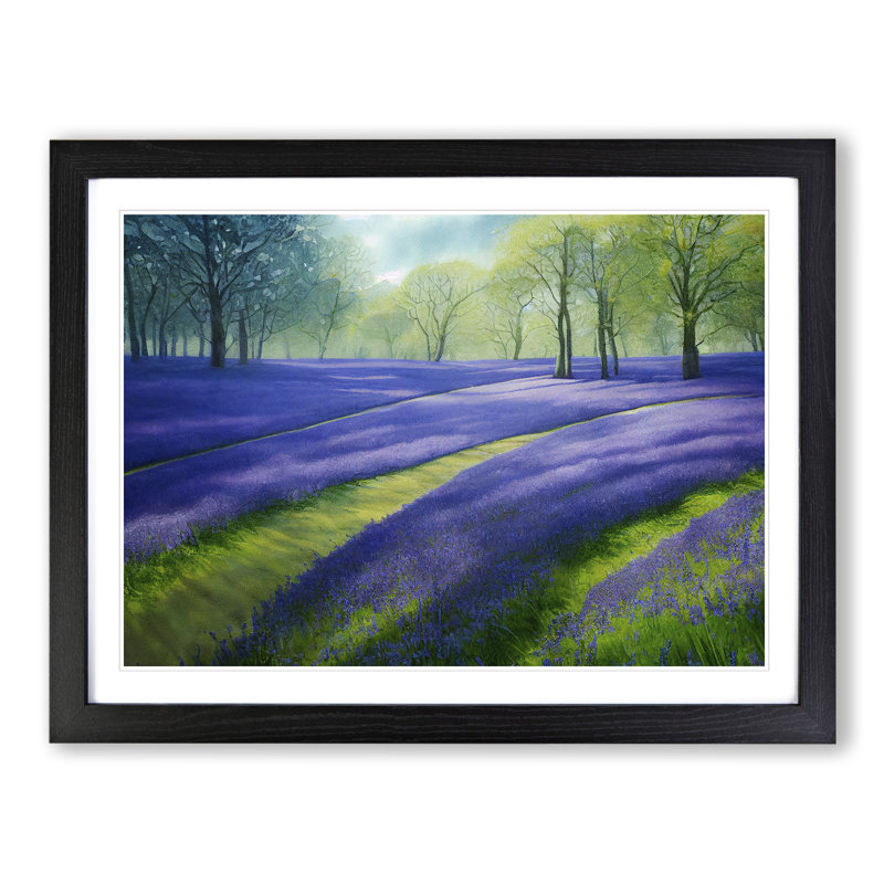 Watercolour Bluebell Field - Single Picture Frame Print, Black Framed, 34cm H x 46cm W x 2cm D