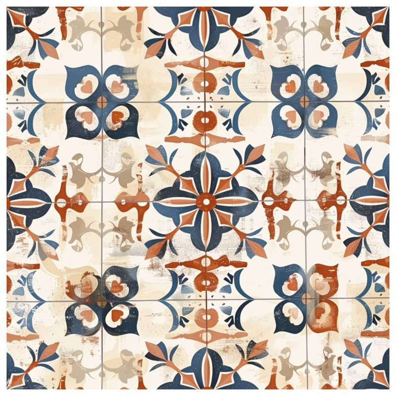 Ornate Floral Tile Bedding Floral Bedspread Decor, Queen
