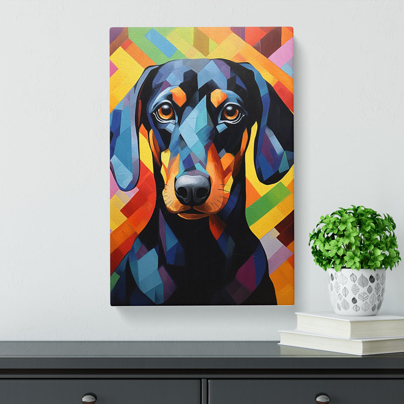 Dachshund Hard Edge - Wrapped Canvas, 60cm H x 40cm W x 3cm D