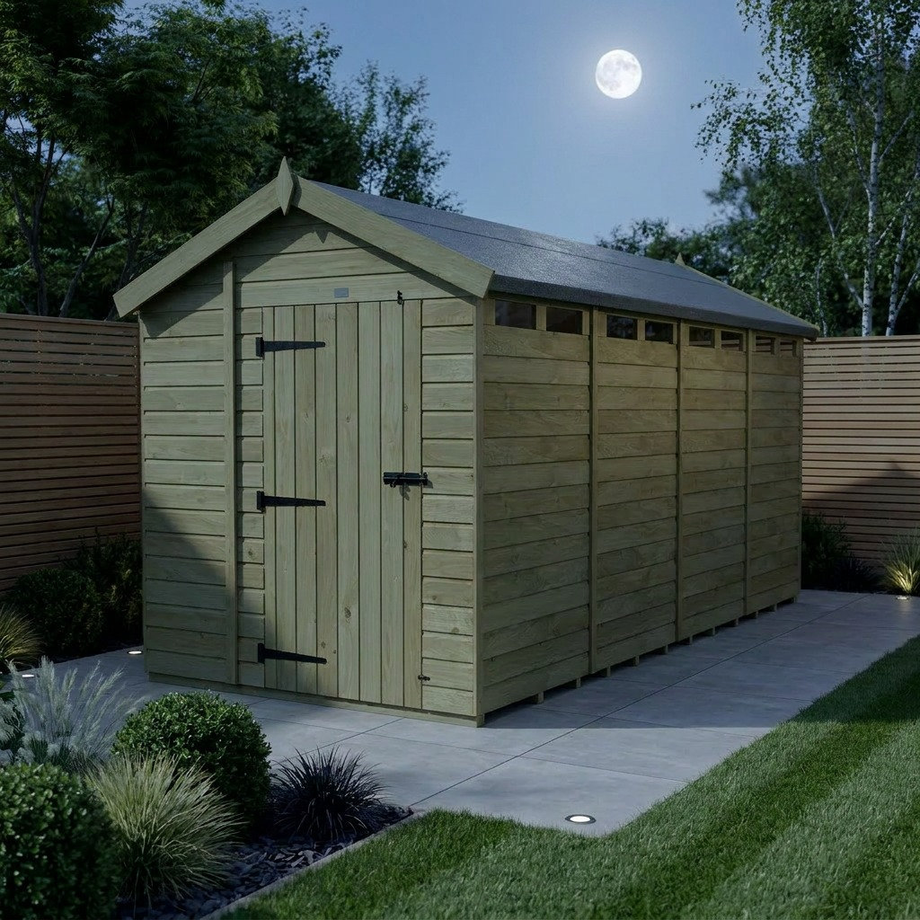 Total Sheds 7ft x 17ft Security Apex Shed - Heavy-Duty Hasp Staple Anti-Tamper - Pressure Treated Timber - UK Manufactured