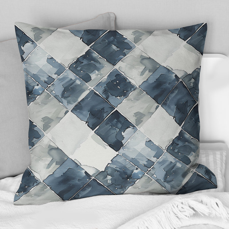 Coussin White Gingham Print II - Mid-Century, H 16 po x l 16 po