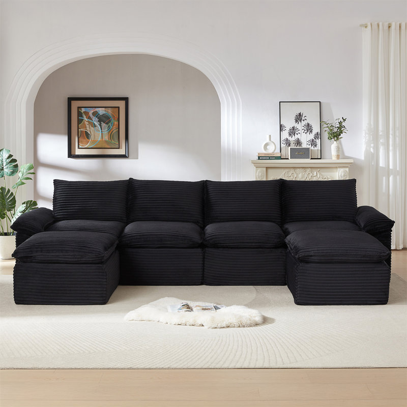 Canapé moderne en velours côtelé avec rembourrage en éponge haute densité pour un confort ultime et une assise modulaire élégante.