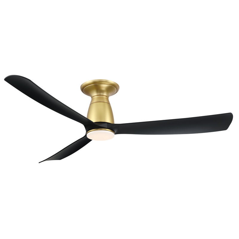 Ventilateur de plafond intelligent Kute 52 pouces encastré pour intérieur/extérieur avec kit d'éclairage DEL à température de couleur sélectionnable - Laiton satiné brossé avec pales noires