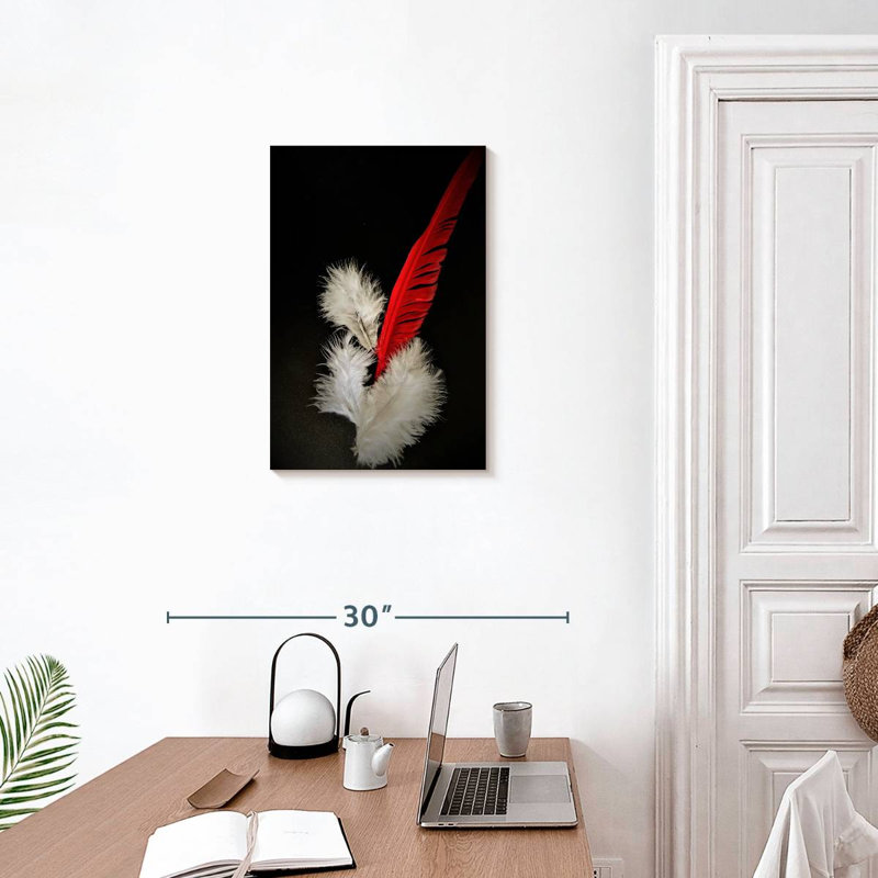 Plumes rouges et blanches, H 24 po x l 16 po