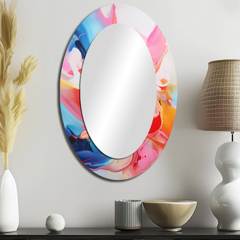 Miroir mural bleu et rose avec tempête II, H 36 po x l 24 po