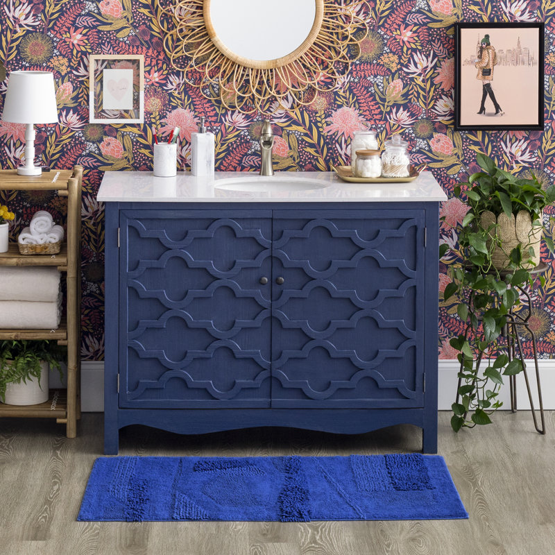 Tapis de bain lavable à la machine antidérapant Laverne, Fiesta cobalt, L 24 po x L 60 po