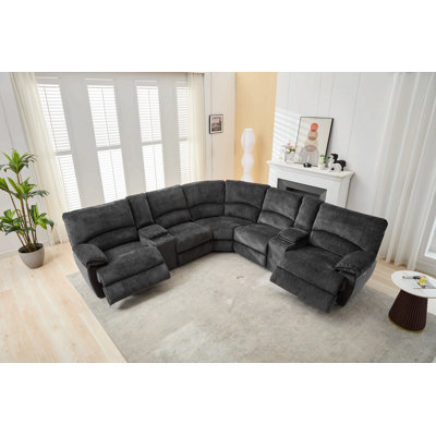 Power Reclining Sectional Sofa With Wireless Charger Grey Color