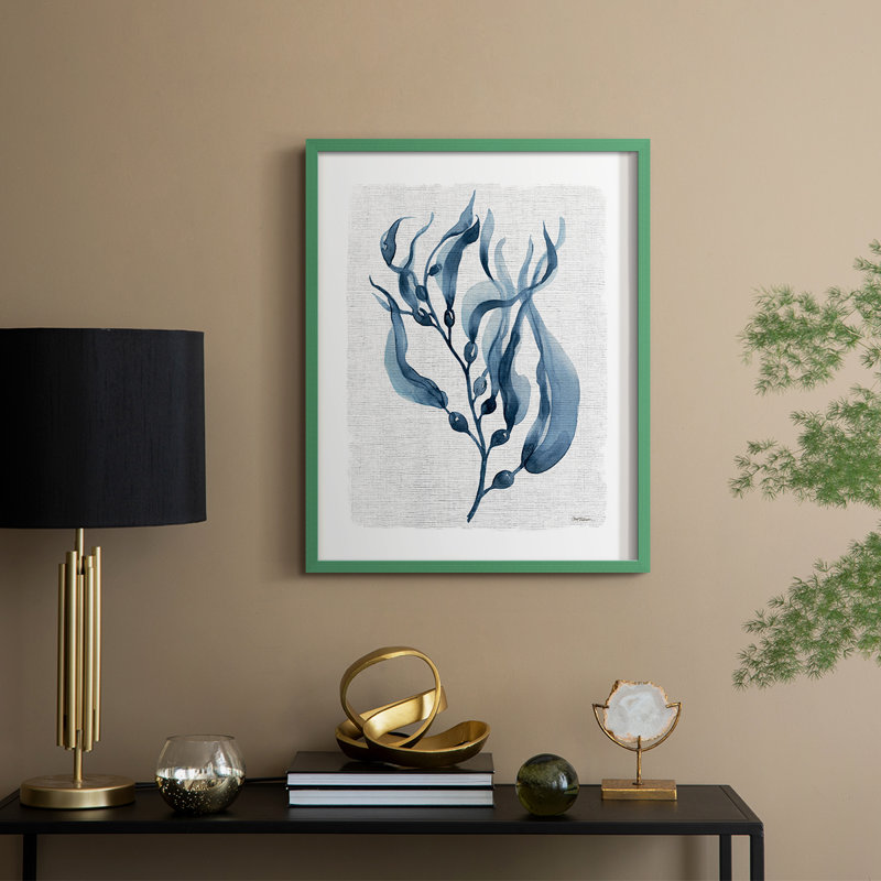 Reproduction encadrée bleu marine de varech I - bois massif, H 30 po x l 24 po, Vert