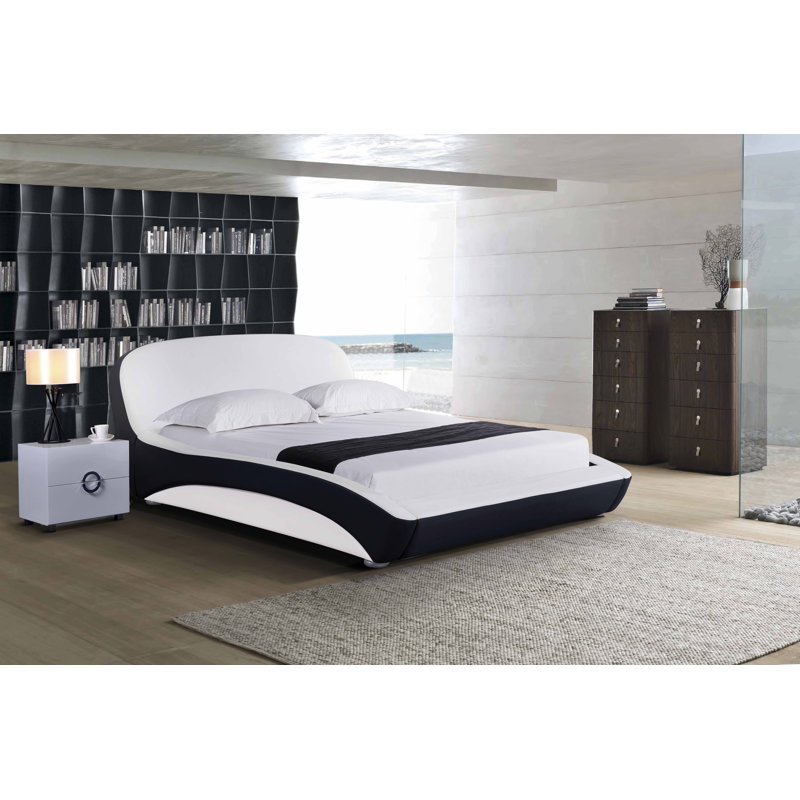 Lit plateforme tapissier Colma, Très grand, Noir / blanc