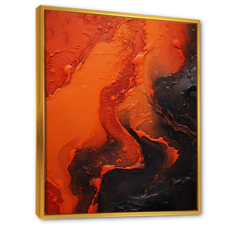 Volcanic Tachisme Fusion 1 - Tachisme, art mural, Cadre flottant doré, H 40 po x l 30 po x P 1,5 po
