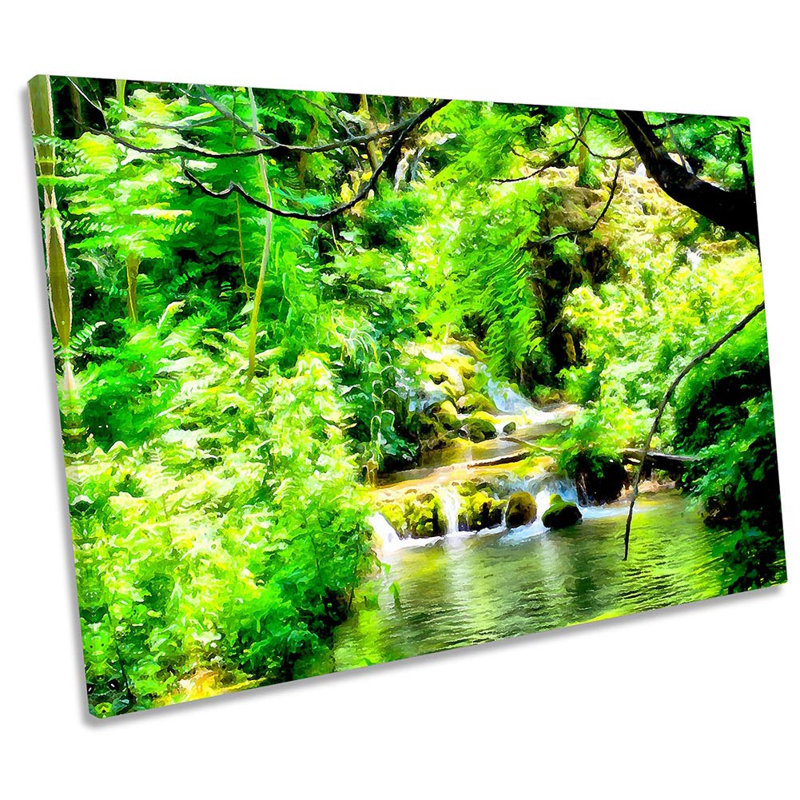 Green Forest River Landscape Framed - Wrapped Canvas Print, 30.5cm H x 45.7cm W x 2cm D
