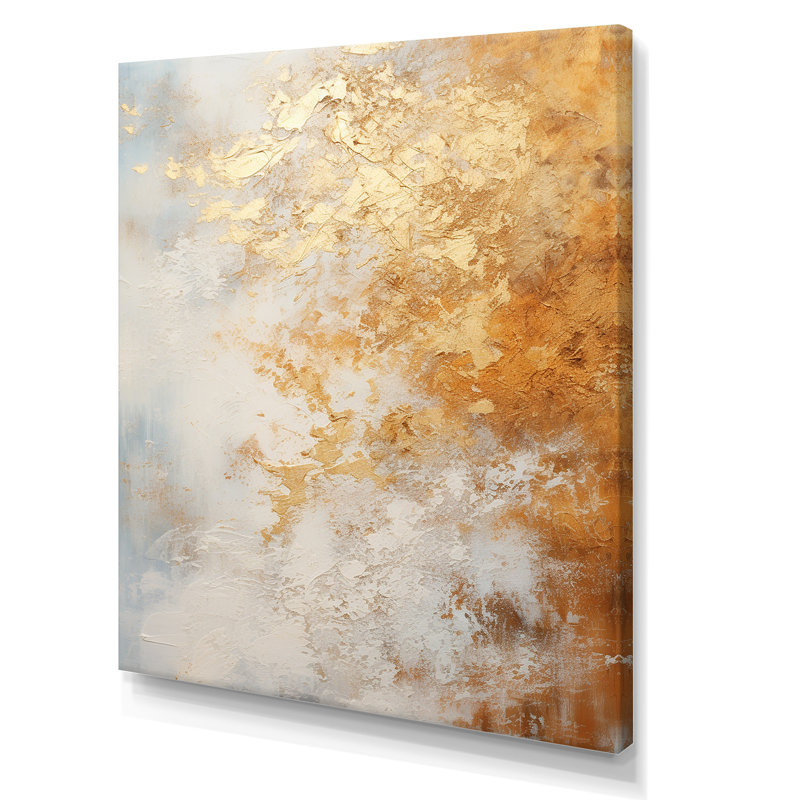 Fleur de neige beige et or, Toile tendue, H 20 po x l 12 po x P 1 po