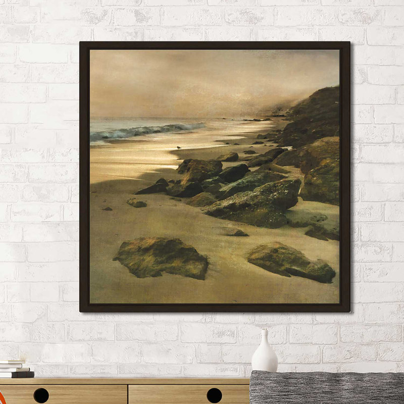 «Beach at Dusk», reproduction, H 31,5 po x l 51,5 po x P 2 po, Cadre flottant espresso
