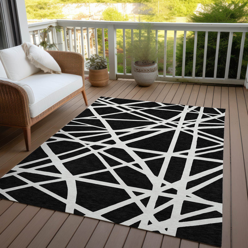 Tapis noir intérieur / extérieur Zephina , 9 pi x 12 pi