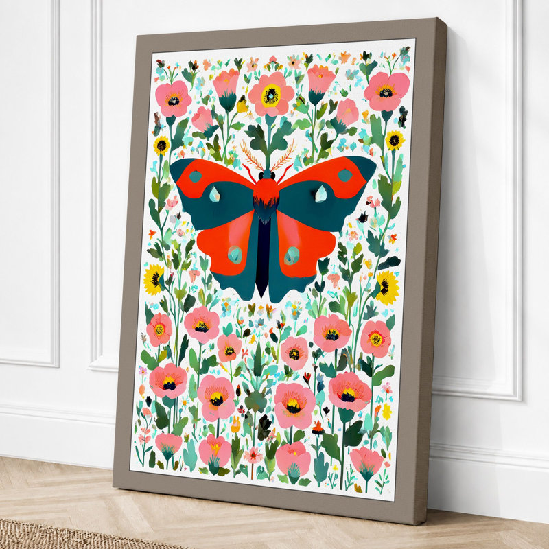 Butterfly Among Blooms Boho - Print, 30x20 - 76.2 x 50.8 cm, Taupe Border