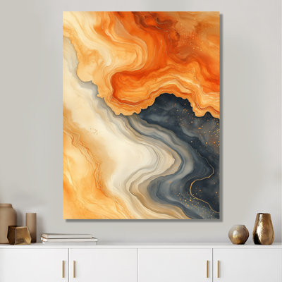 «Warm Earth Flow Abstract Ink II», reproduction d'art sur toile contemporaine orange