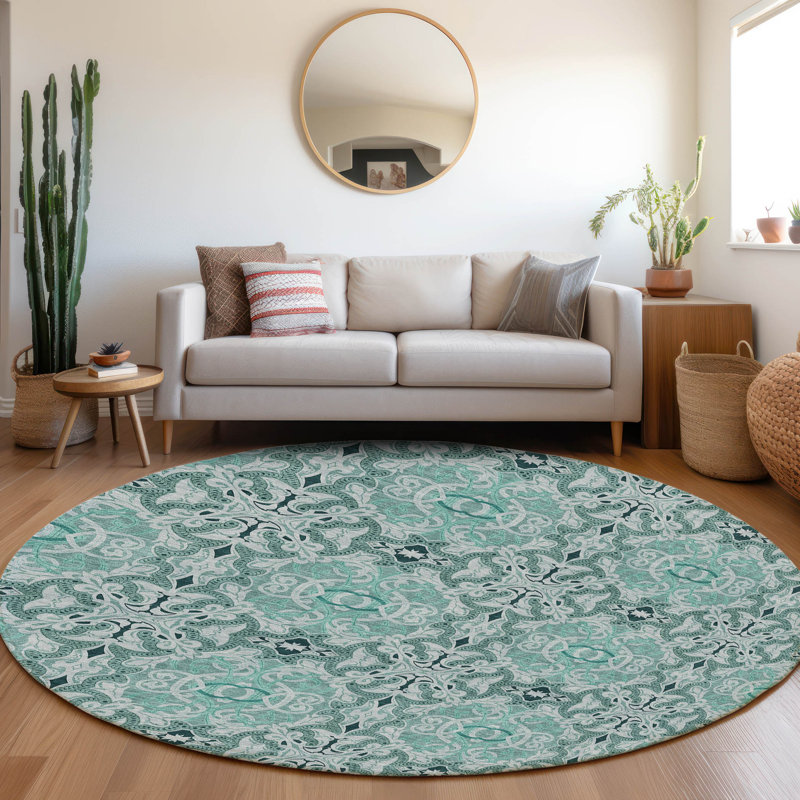 Tapis intérieur / extérieur rectangulaire avec envers antidérapant Lummus, Rond 8 pi