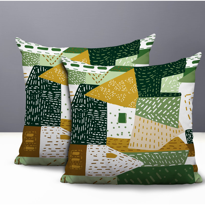 Oreiller réversible intérieur / extérieur Praxies Patches, 18x18, Green