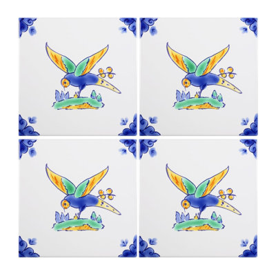 Mediterranean 4'' x 4'' Hand Painted Ceramic Decorative Accent Tile