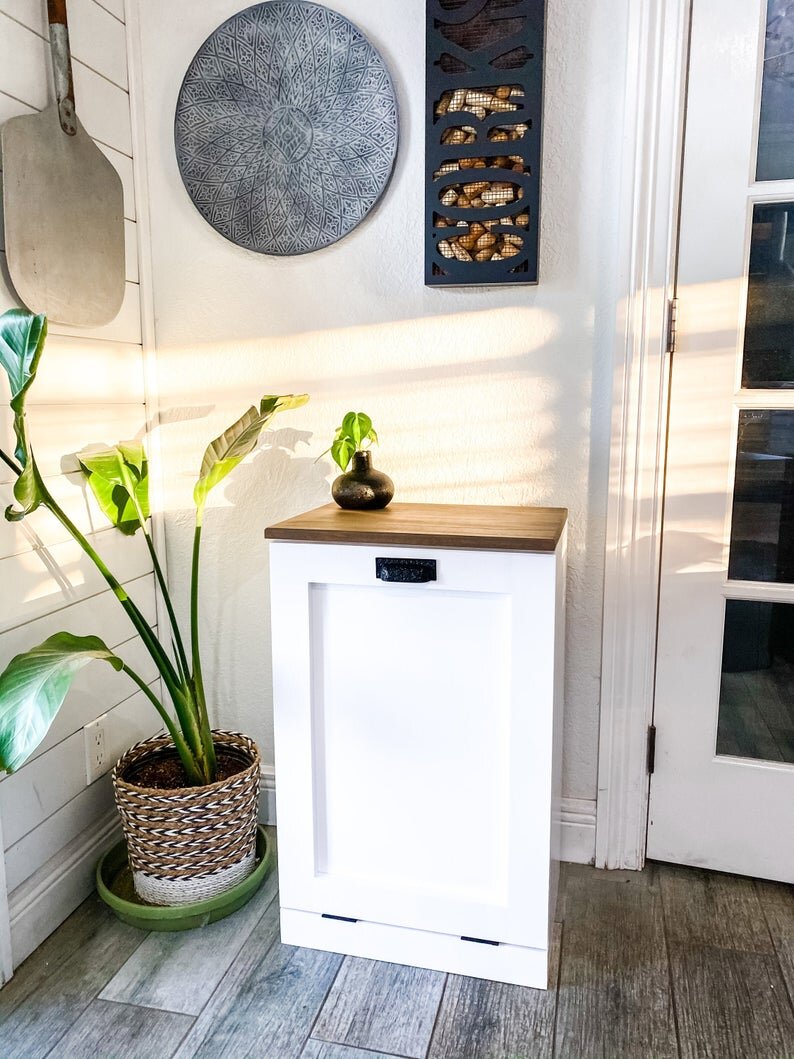 Single Trash Bin Cabinet, Tilt Out Doors, Wood Trash Recycle Bin, Laun –  thefurniturefarm