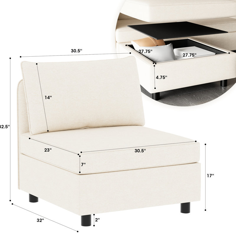 2 salons modulaires avec rangement et canapé-lit, revêtement en chenille beige convertible en, Beige