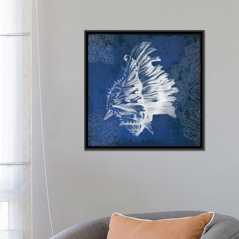 «Navy Shell II», impression sur toile, H 18 po x l 18 po x P 1,5 po, Pas de tapis, Toile avec cadre noir