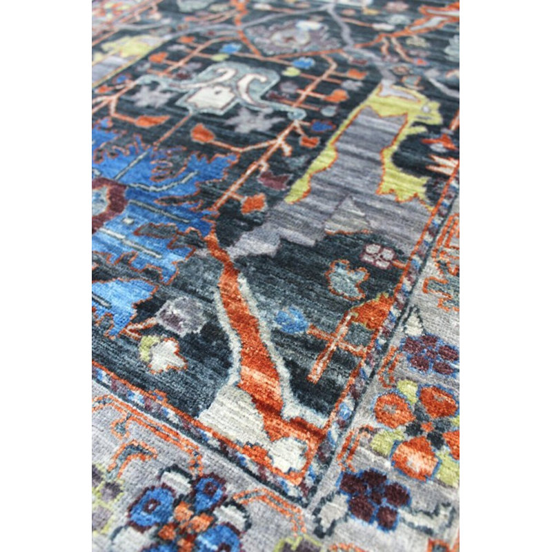 Arabesque Wool Southwestern Area Rug in Gray/Charcoal/Tangerine, Runner 2'8" x 10'8"