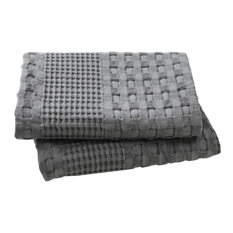 Waffle Weave White Cotton King Sham Set of 2, Gray, Queen