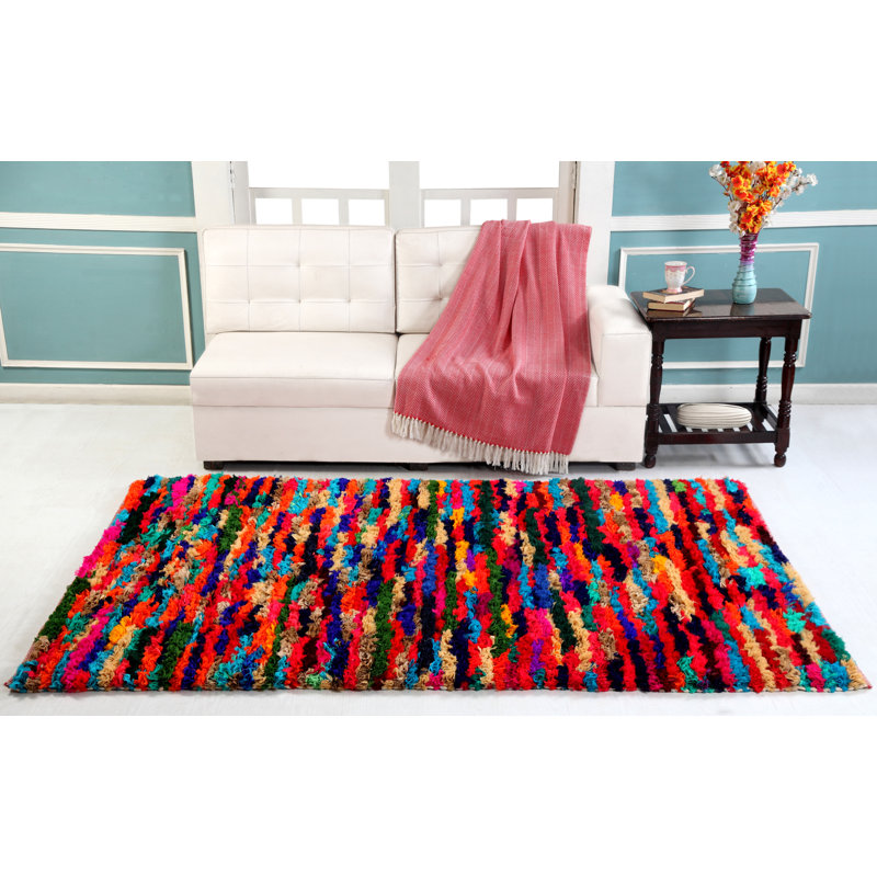 Gyan Striped Cotton Hand Woven Shag, Rectangle 120 x 180cm