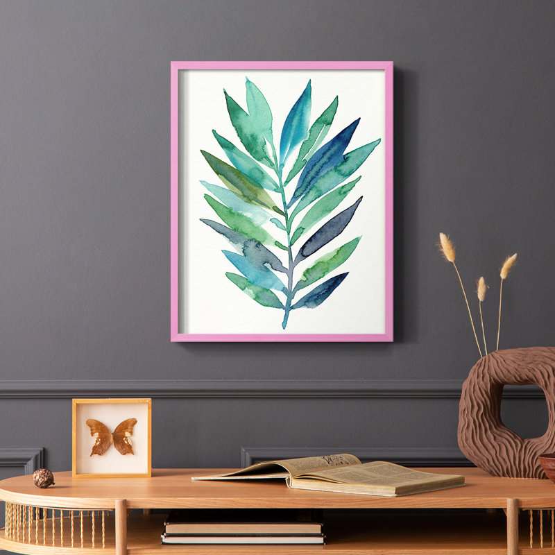 Palm Frond Flow II, reproduction encadrée - bois massif, Rose, H 10 po x l 8 po