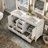 Minnich 60"W x 22"D Double Sink Bathroom Vanity with White Carrara Countertop and Undermount Porcelain Sinks-1261306631-1261306629