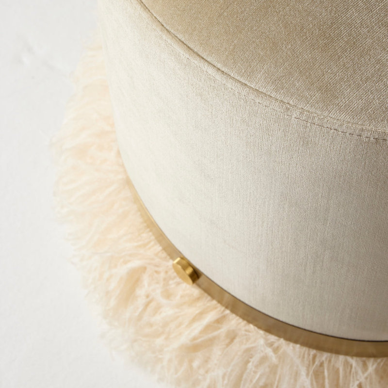 Ostrich Fluff Pouf, Porcelain/Cream
