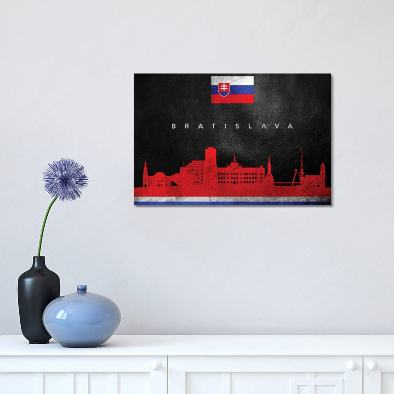 Bratislava Slova Skyline par Adrian Baldovino, impression sur toile tendue, H 12 po x l 18 po x 1,5 po