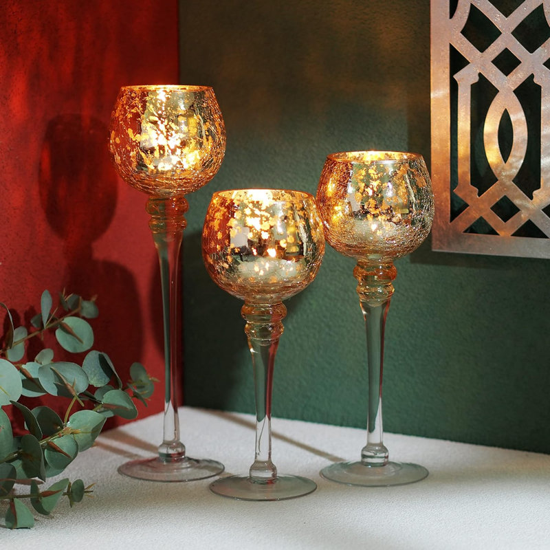 12'' H Glass Tabletop Tealight Holder, Gold