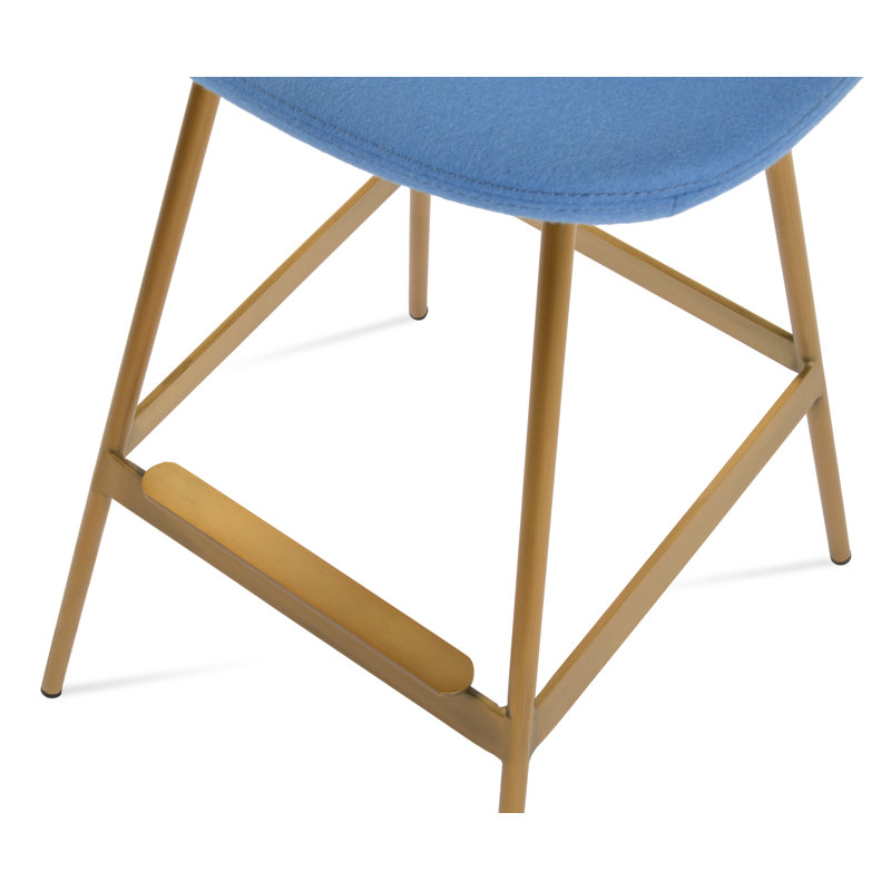 Tabouret Pera Balat, Laine bleu ciel, Laiton, Tabouret de bar (siège d'une hauteur de 29 po)