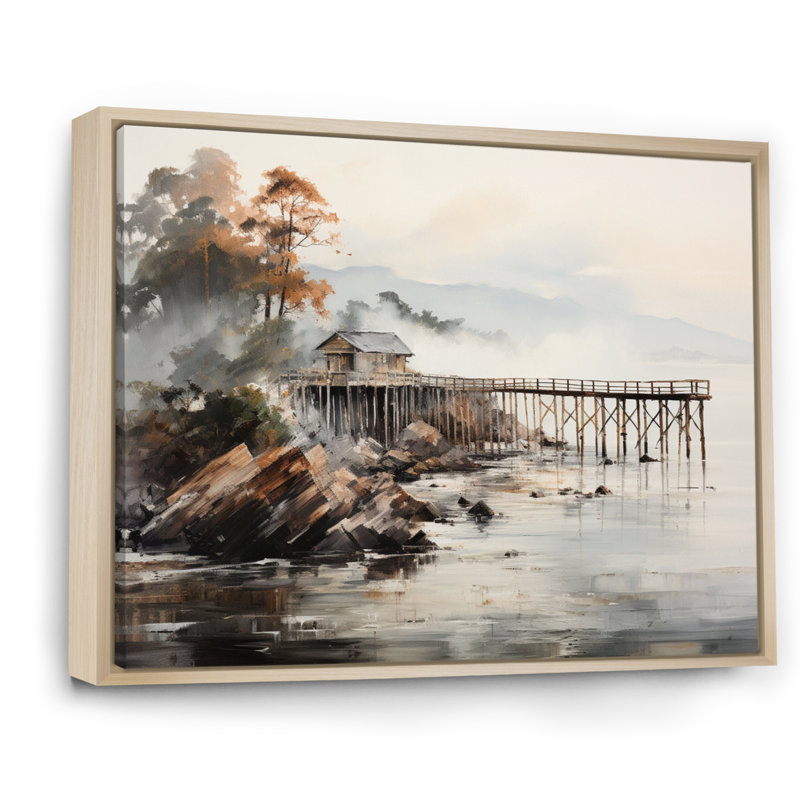 Pier Misty Morning Pier I sur impression sur toile, H 12 po x l 20 po x P 1 po, Cadre naturel flottant
