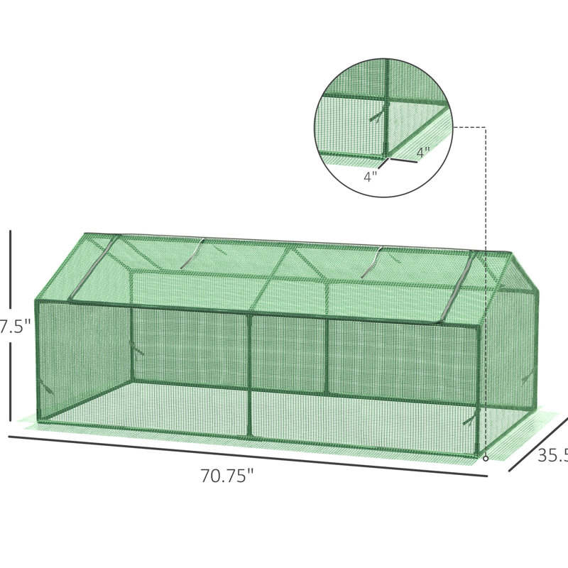 Mini serre d'extérieur avec couvercle en PE de 130 g / m² pour les tomates en croissance - taille 71 po x 36 po 28 po, fenêtres à fermeture à glissière, structure en acier, serre chaude pour plantes de fruits portatives, housse, fenêtres à deux niveaux